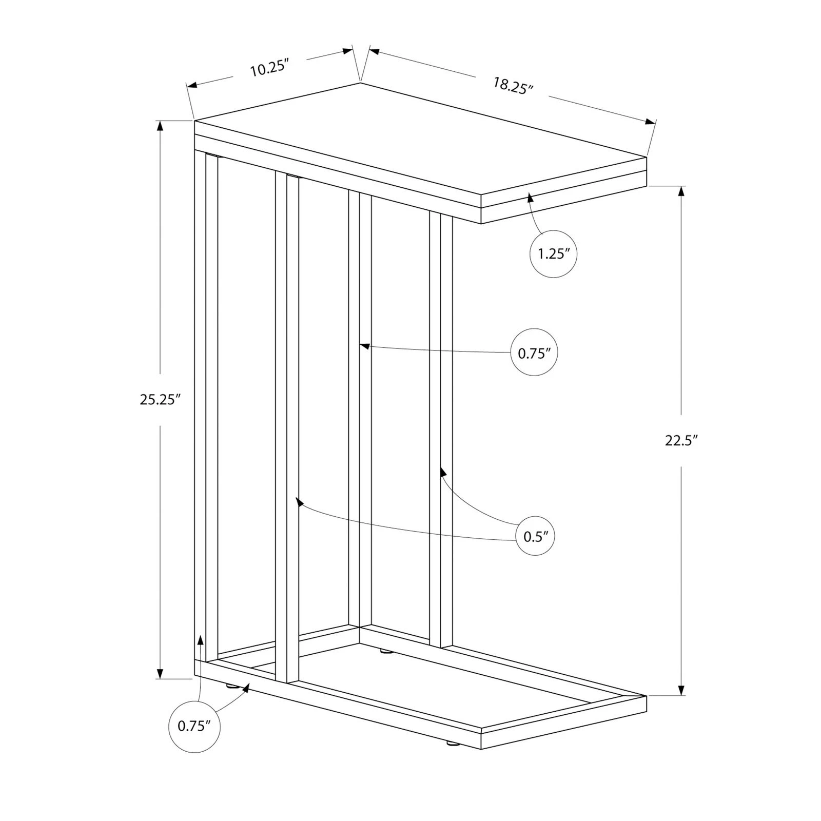 Monarch Specialties I 3008 Accent Table, C-shaped, End, Side, Snack, Living Room, Bedroom, Metal, Laminate, Glossy White, Chrome, Contemporary, Modern 5 Monarch Specialties I 3008 Accent Table, C-shaped, End, Side, Snack, Living Room, Bedroom, Metal, Laminate, Glossy White, Chrome, Contemporary, Modern - Image 3