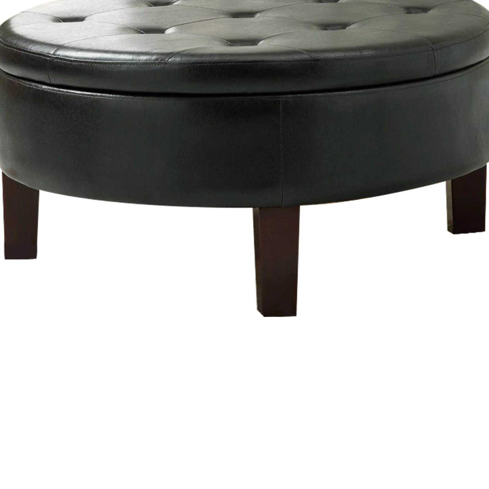 Traditional Round Tufted Storage Ottoman, Dark Brown-Benzara 5 Traditional Round Tufted Storage Ottoman, Dark Brown-Benzara - Image 3