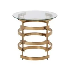 Homezia 21" Champagne Glass And Iron Round End Table