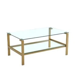 Clear Glass Coffee Table With Golden Leg - Stylish, Modern, And Spacious