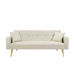 OFF WHITE Convertible Fabric Folding Futon Sofa Bed, Sleeper Sofa Couch For Compact Living Space.