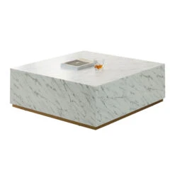 Modern Square Coffee Table Low Gloss Marble White Finish End Table For Living Room 39.37" W X 13.78" H -Olsberg shop 82b14f2aff86467b9cdd189c0569018f
