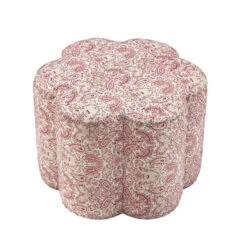 Homezia 25" Paisley Red 100% Linen Specialty Ottoman