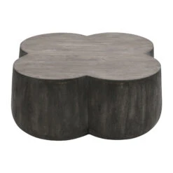 36 Inch Artisanal Classic Coffee Table, Clover Leaf Drum Shaped Mango Wood Frame, Gray-Benzara -Olsberg shop 847e997505be43f5b552c01d9db82388