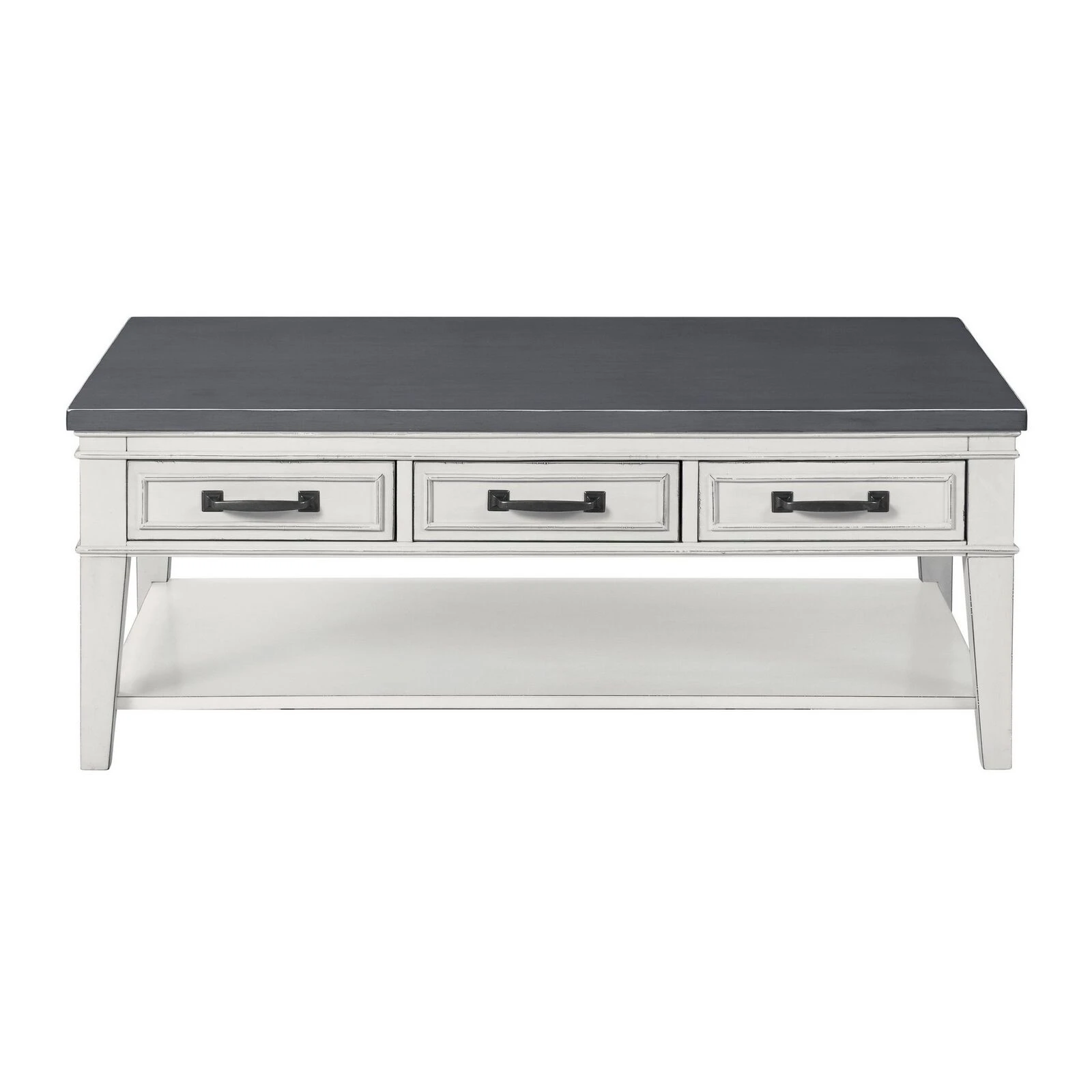 19 Inch 3 Drawer Coffee Table With Bottom Shelf, White And Gray-Benzara 5 19 Inch 3 Drawer Coffee Table With Bottom Shelf, White And Gray-Benzara - Image 3