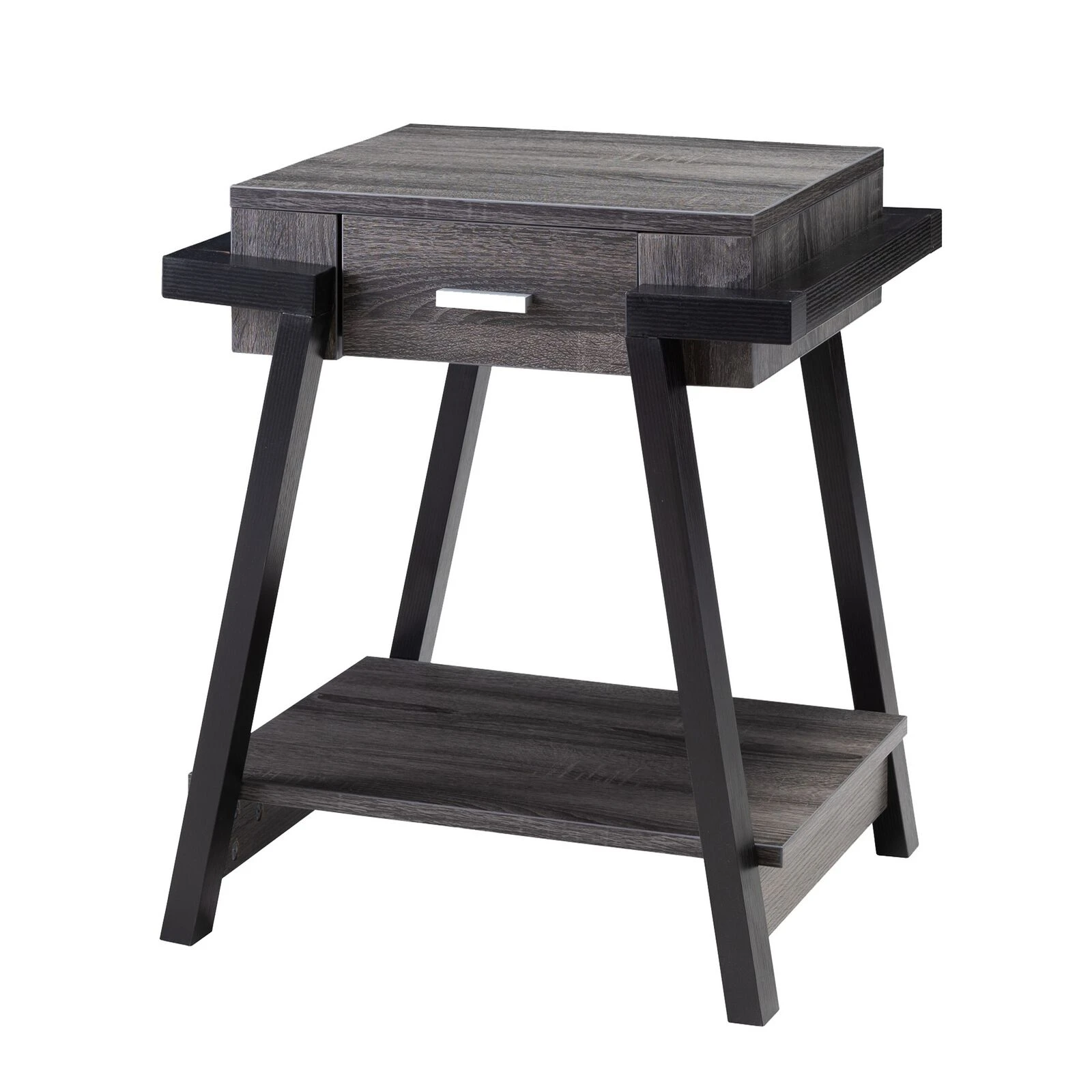 Wooden End Table With Angled Leg Support And 1 Drawer, Black And Gray- Benzara 3 Wooden End Table With Angled Leg Support And 1 Drawer, Black And Gray- Benzara