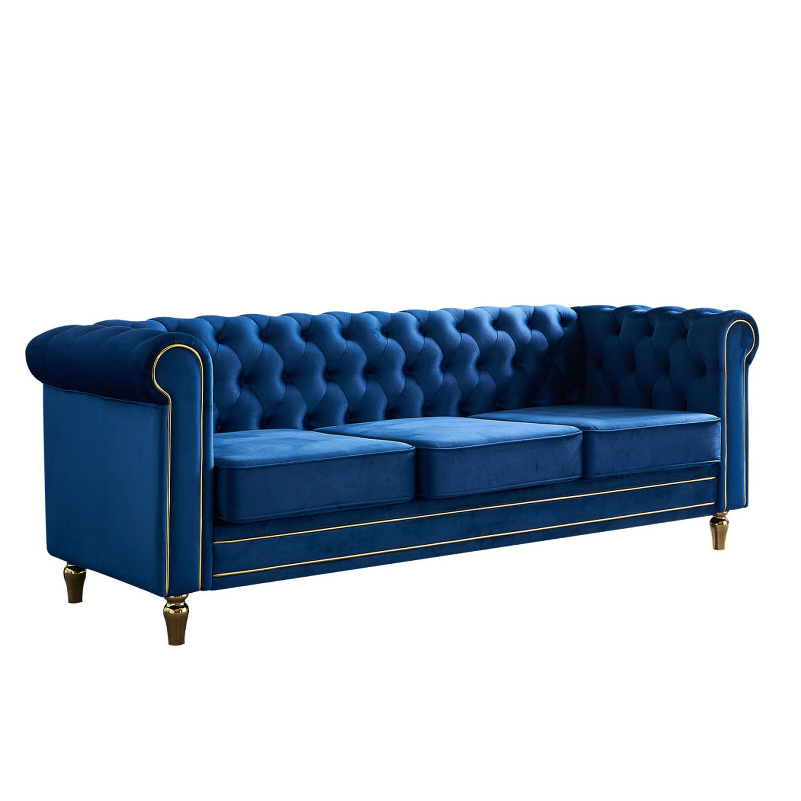 Chesterfield Velvet Sofa 84.65 Inch For Living Room BLUE Color 7 Chesterfield Velvet Sofa 84.65 Inch For Living Room BLUE Color - Image 5