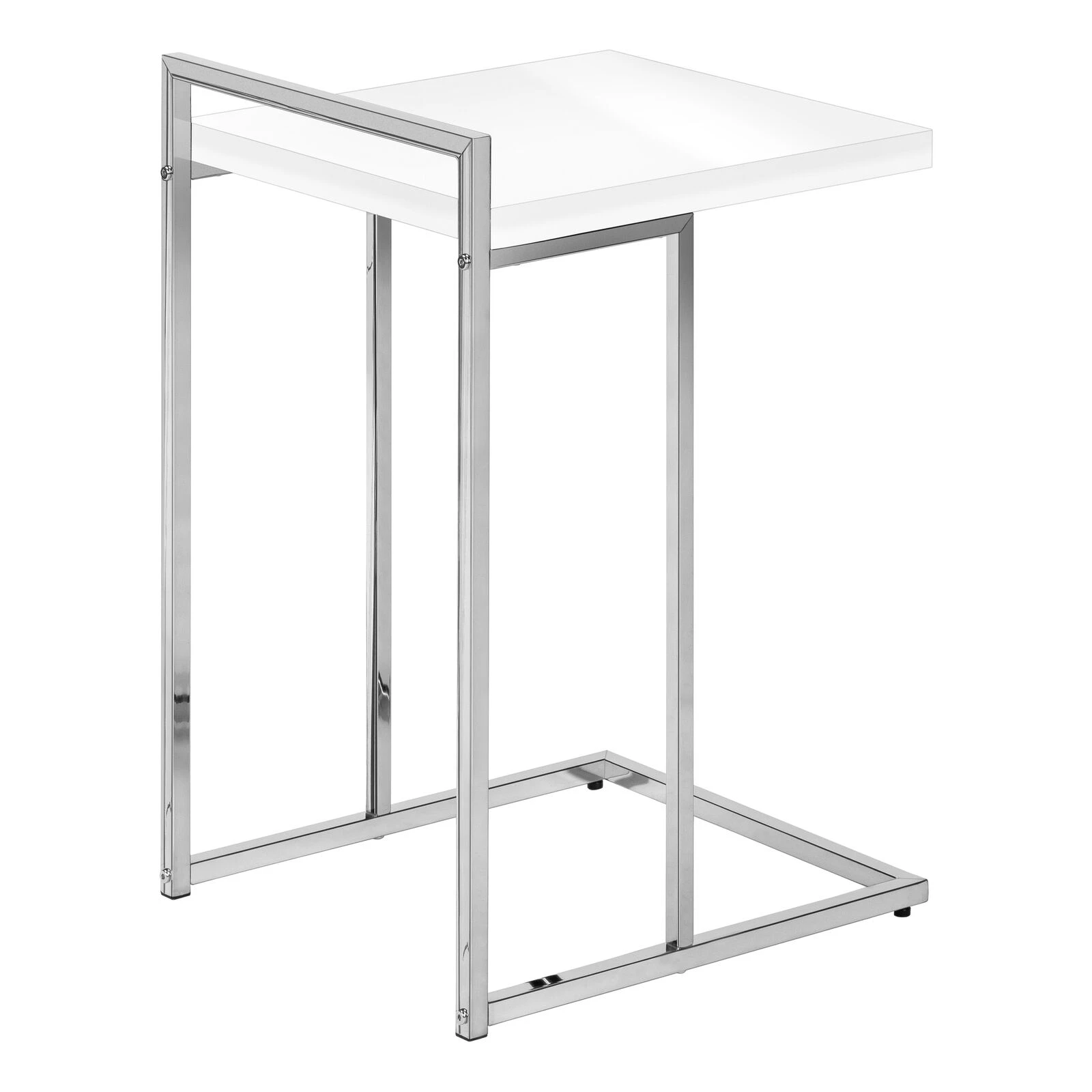 Monarch Specialties I 3636 Accent Table, C-shaped, End, Side, Snack, Living Room, Bedroom, Metal, Laminate, Glossy White, Chrome, Contemporary, Modern 8 Monarch Specialties I 3636 Accent Table, C-shaped, End, Side, Snack, Living Room, Bedroom, Metal, Laminate, Glossy White, Chrome, Contemporary, Modern - Image 6