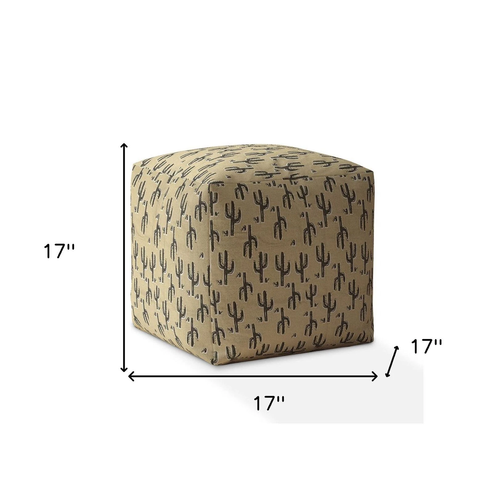 Homezia 17" Beige Cotton Floral Pouf Ottoman 5 Homezia 17" Beige Cotton Floral Pouf Ottoman - Image 3