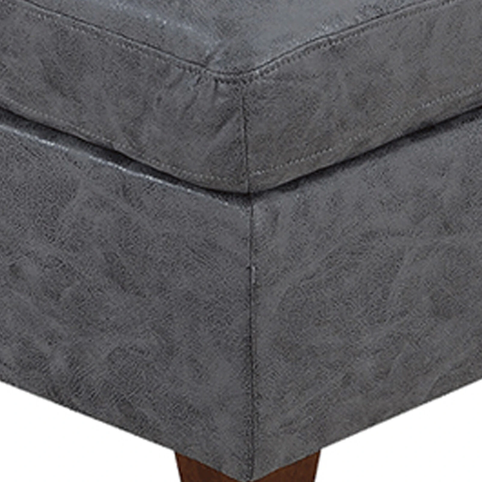 Contemporary Leatherette Rectangular Tufted Ottoman, Gray-Benzara 5 Contemporary Leatherette Rectangular Tufted Ottoman, Gray-Benzara - Image 3