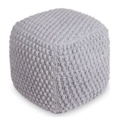 Homezia 18" Light Grey Cotton Blend Cube Pouf Ottoman