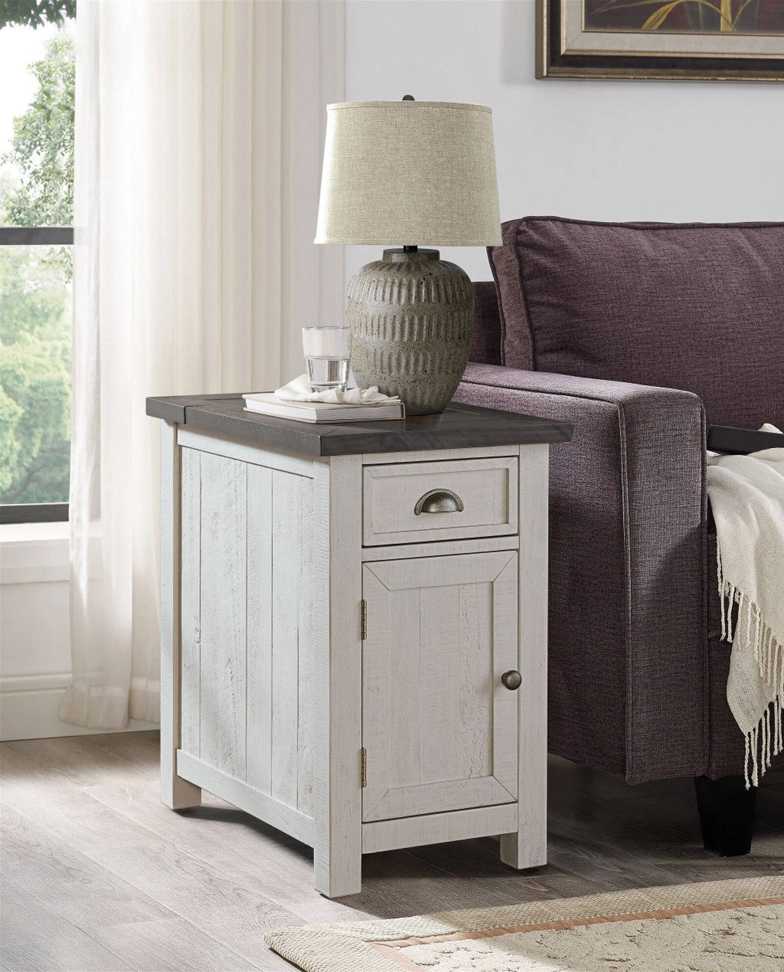 Homezia 25" White And Grey Solid Wood Rectangular End Table With USB And Outlets 4 Homezia 25" White And Grey Solid Wood Rectangular End Table With USB And Outlets - Image 2