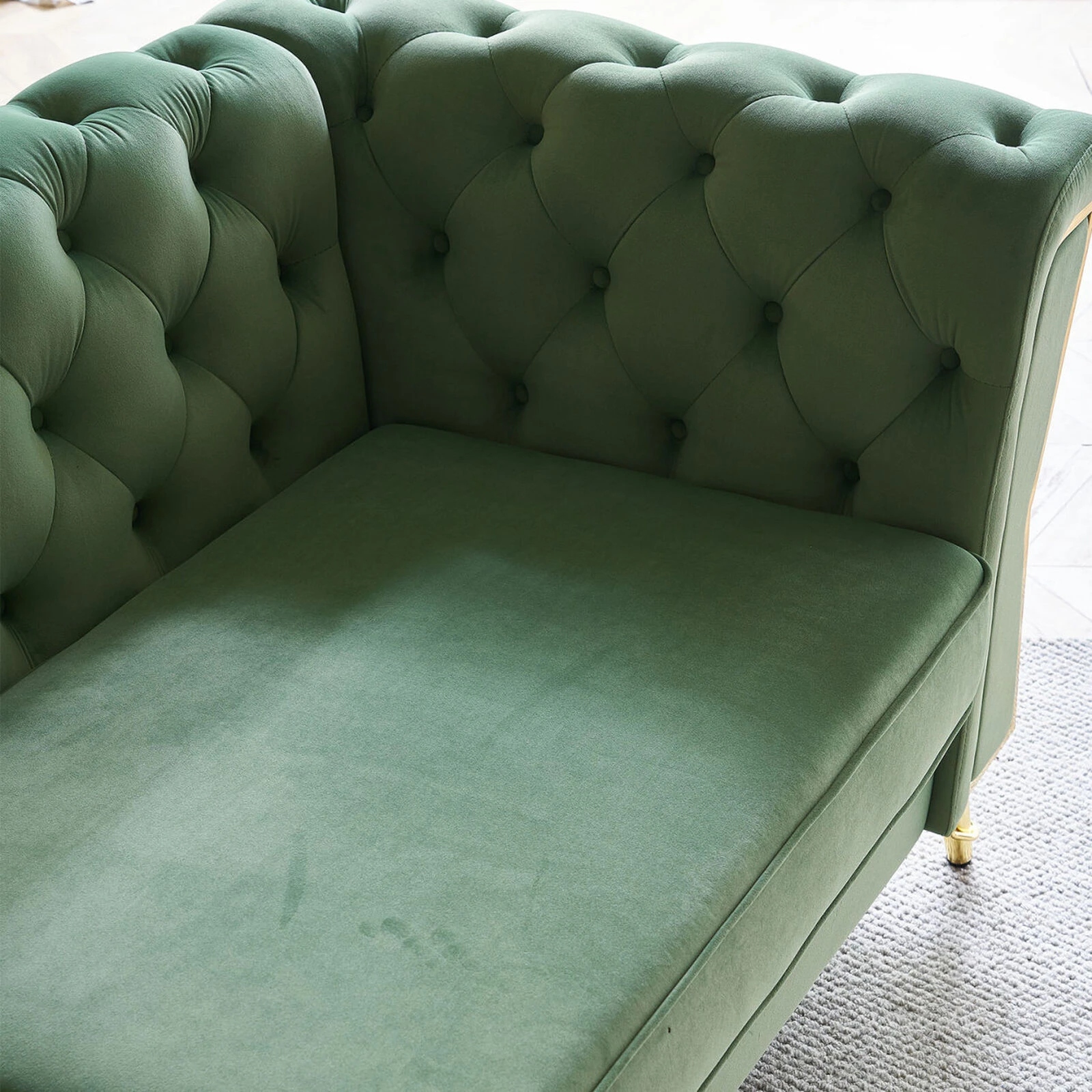 Modern Tufted Velvet Sofa 87.4 Inch For Living Room Mint Green Color 8 Modern Tufted Velvet Sofa 87.4 Inch For Living Room Mint Green Color - Image 6