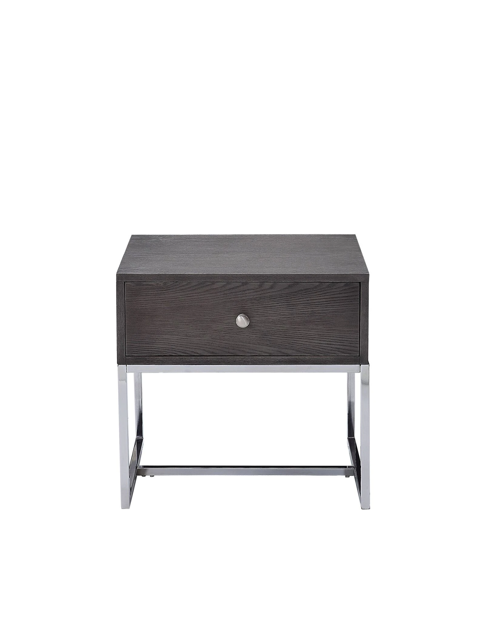 Wooden End Table With Tubular Metal Base And Spacious Drawer, Gray And Silver-Benzara 4 Wooden End Table With Tubular Metal Base And Spacious Drawer, Gray And Silver-Benzara - Image 3