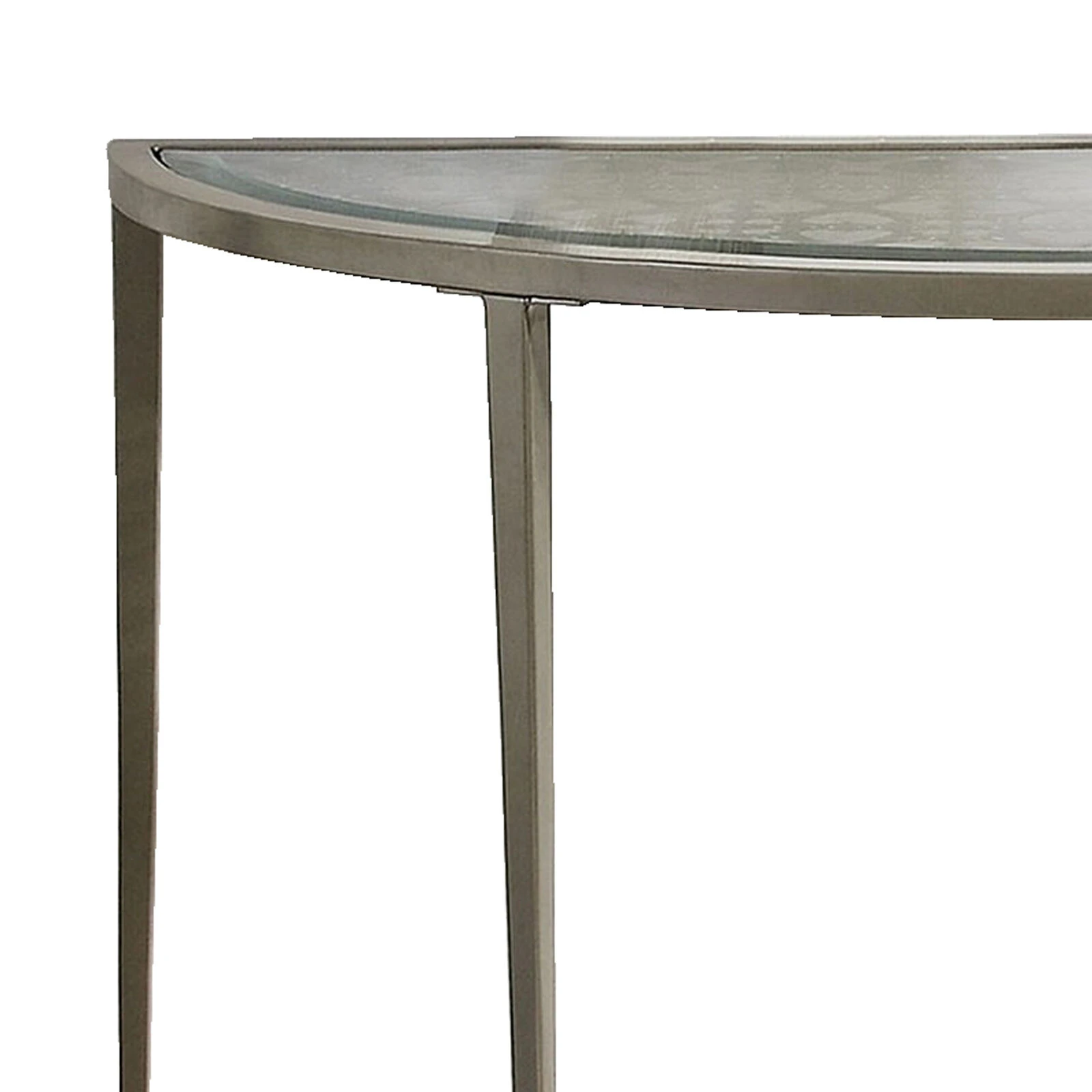 Semicircular Glass Top Sofa Table With Sleek Tapered Legs, Silver-Benzara 5 Semicircular Glass Top Sofa Table With Sleek Tapered Legs, Silver-Benzara - Image 3