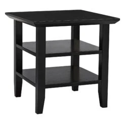 19 Inch Handcrafted Rubberwood Square Side End Table, 2 Shelves, Chamfered Legs, Black-Benzara -Olsberg shop 891a670d2cad44b892da6768cc012fd9