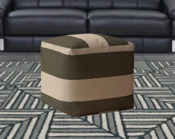 Homezia 17" Green And Beige Cotton Striped Pouf Ottoman 11 Homezia 17" Green And Beige Cotton Striped Pouf Ottoman -Olsberg shop 893a32405ffd41129abea89628b68c46