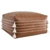 24 Inch Square Vegan Faux Leather Pouf, Yarn Embroidery, Tassels, Brown-Benzara -Olsberg shop 8a757fbbf43a404e86ca8aed0716d7fc
