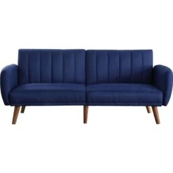 Fabric Upholstered Adjustable Sofa, Blue And Brown