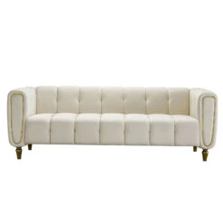 Modern Velvet Sofa 83.07 Inch For Living Room Beige Color