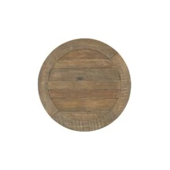 26 Inch Round End Table With Pedestal Base, Brown And White- Benzara -Olsberg shop 8cc45fbdd1114fcd9ca35cdde9c56e6c