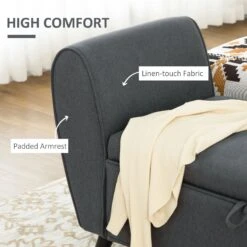 Modern Upholstered Storage Bench With Arms, Linen-Feel Fabric Ottoman Bench For Bedroom, Entryway, And Living Room, Dark Grey -Olsberg shop 8cc97082b80c4a419a344f7b4fa3205b