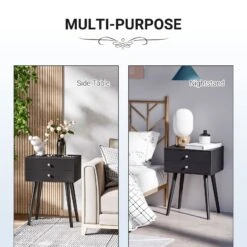 Modern Side End Table With 2 Drawers, Nightstand With Solid Wood Legs, Living Room, Bedroom Furniture, Black 13 Modern Side End Table With 2 Drawers, Nightstand With Solid Wood Legs, Living Room, Bedroom Furniture, Black -Olsberg shop 8ce46ea0563f4b26a415098b6bcdd147
