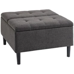 30" Storage Ottoman, Tufted Fabric Upholstered Square Coffee Table With Lift Top, Accent Footrest Footstool For Living Room, Dark Grey