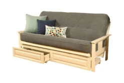 Monterey Futon With Storage Drawers In Antique White Finish With Marmont Thunder Mattress