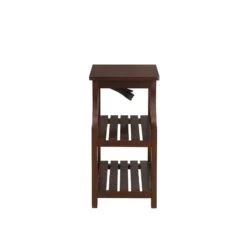 Homezia Espresso Wooden Usb Port Storage End Table
