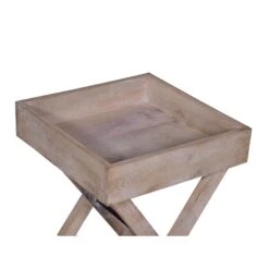 22 Inch Farmhouse Square Tray Top End Table, Mango Wood, X Shape Foldable Frame, Washed White-Benzara 15 22 Inch Farmhouse Square Tray Top End Table, Mango Wood, X Shape Foldable Frame, Washed White-Benzara -Olsberg shop 8d9b05225fda40d686812aa6aa8d06dc