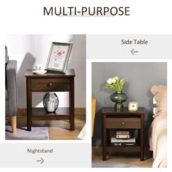 Bedside Night Stand With Drawer, Top And Bottom Shelf For Small Spaces, Dark Brown -Olsberg shop 8e057de4e84546fab90f46d8487798a5