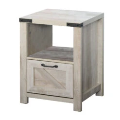 Industrial Side Table With 1 Drawer 1 Shelf Retro End Desk With Big Tabletop For Living Room Bedroom Dorm, Natural