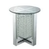Round Mirrored Metal End Table With Glass Top And Crystal Accent Base, Silver-Benzara -Olsberg shop 906085eba68e4d458d0ae842224bc31f