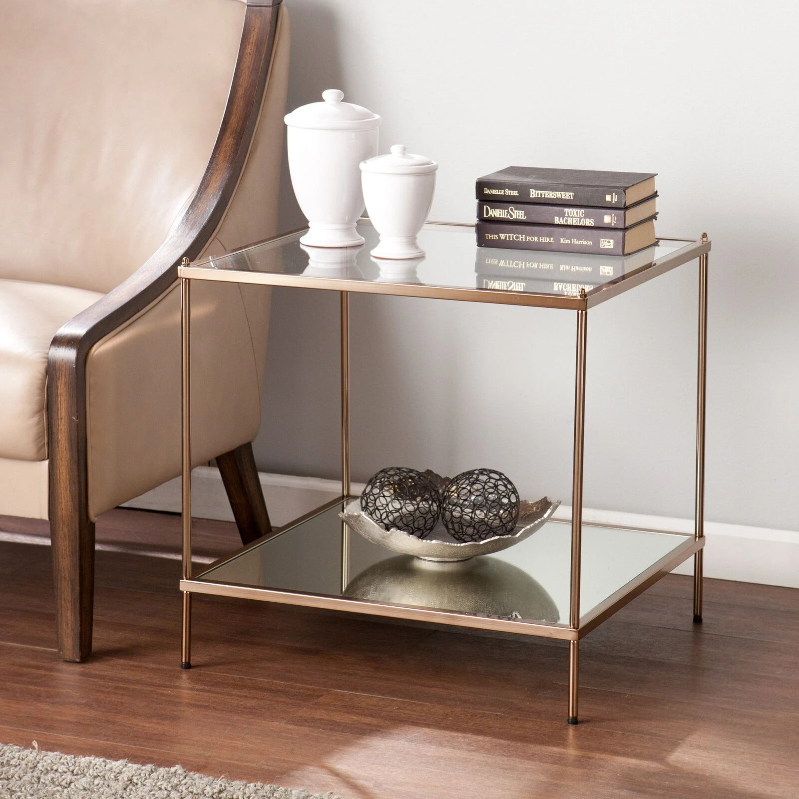 Homezia 22" Gold Glass And Iron Square Mirrored End Table 6 Homezia 22" Gold Glass And Iron Square Mirrored End Table - Image 4