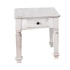 Transitional Style Wooden End Table With 1 Drawer Storage, White- Benzara