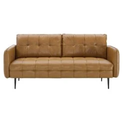 Cameron Tufted Vegan Leather Sofa Brown EEI-4452-TAN