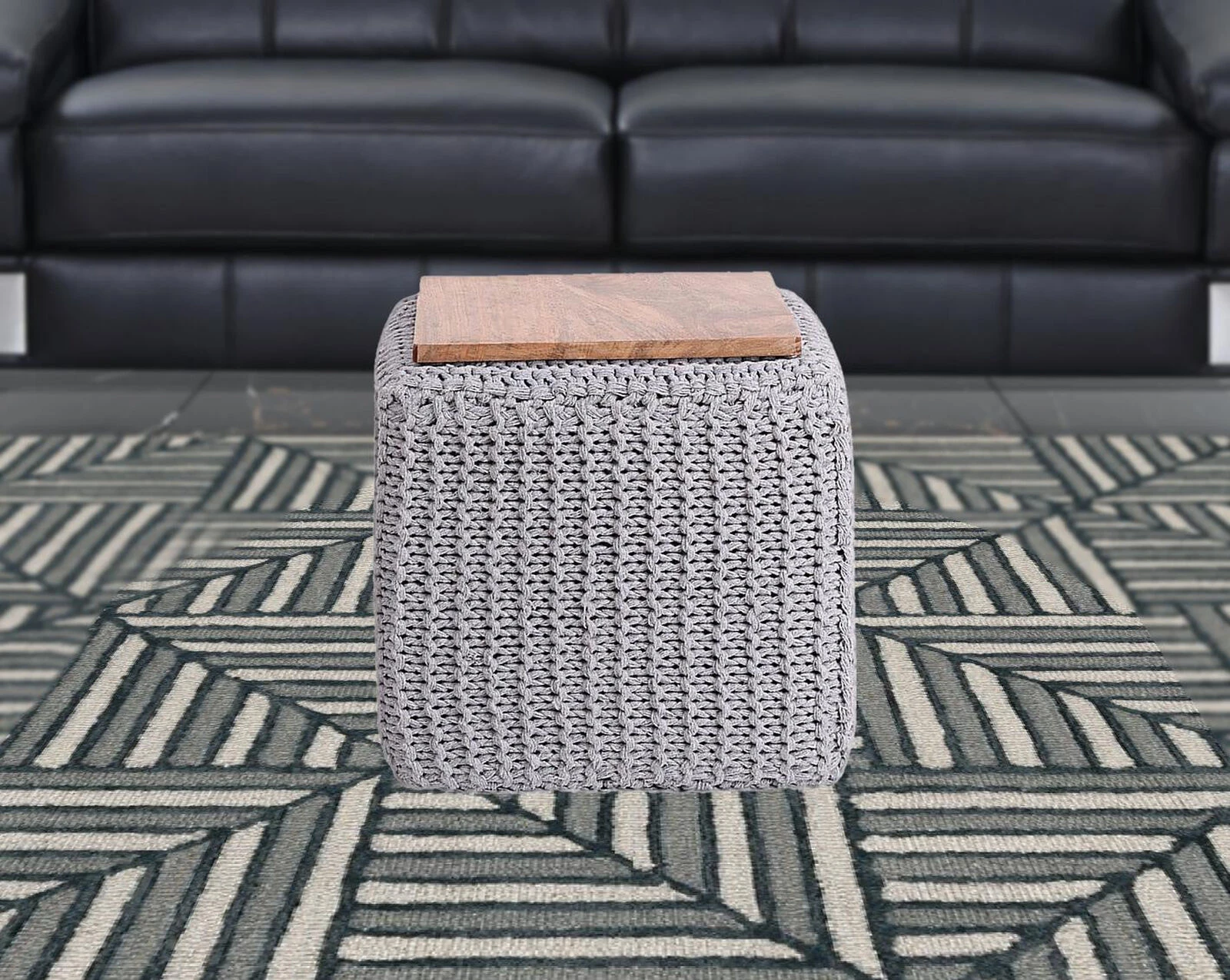 Homezia 16" Light Grey Cotton Blend Pouf Cube Ottoman 3 Homezia 16" Light Grey Cotton Blend Pouf Cube Ottoman - Image 2
