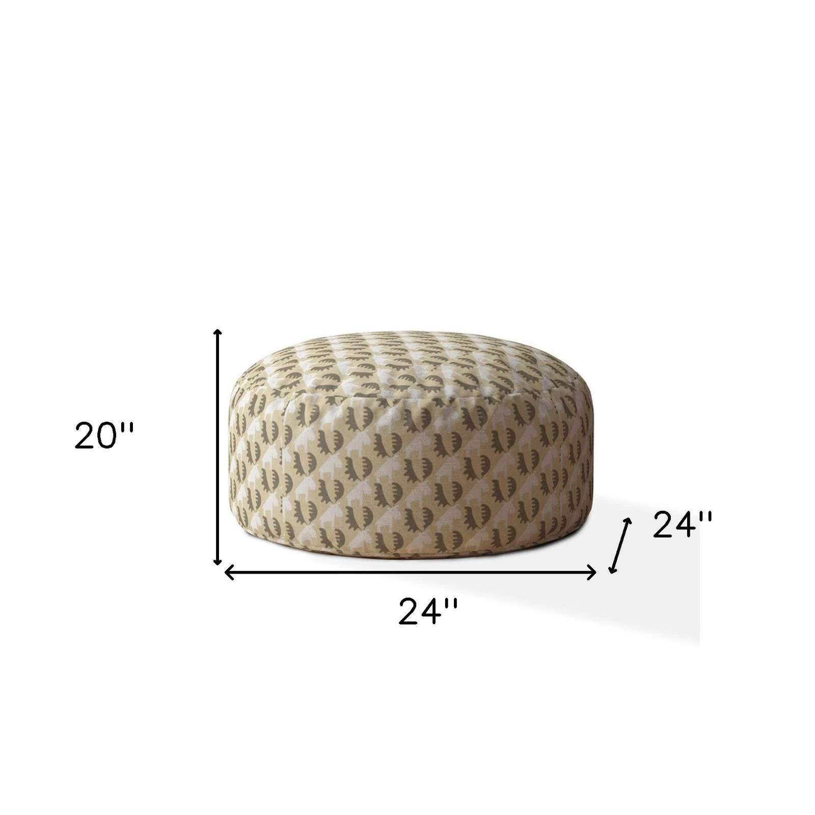 Homezia 24" Beige Cotton Round Animal Print Ottoman 6 Homezia 24" Beige Cotton Round Animal Print Ottoman - Image 4
