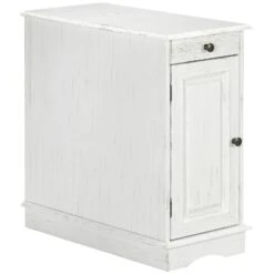 Flip Top End Side Table With Storage Drawer And Cabinet, 11.5" X 24" X 24.25", White