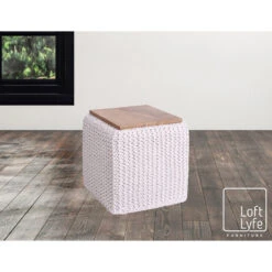 Homezia 16" White Cotton Blend Pouf Cube Ottoman 11 Homezia 16" White Cotton Blend Pouf Cube Ottoman -Olsberg shop 9664f55091eb4878b2862b1d2a6aef4b