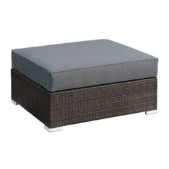 Joni 36 Inch Modern Square Outdoor Patio Ottoman, Brown Rattan-Benzara