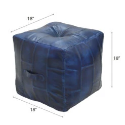 Geometric Handmade Leather Square Pouf 18"x18"x18" (Recycled Foam With Fibre Fill) Vintage Blue Color MABBBACPF25 BBH Homes -Olsberg shop 971e002cee5449578bb6379c3c359607
