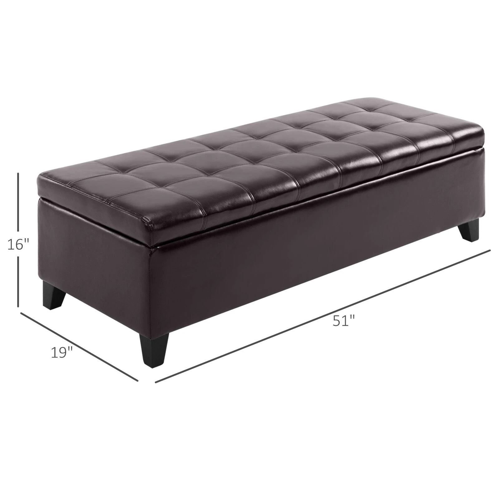Large 51" Tufted Faux Leather Ottoman Storage Bench For Living Room, Entryway, Or Bedroom, Dark Brown 5 Large 51" Tufted Faux Leather Ottoman Storage Bench For Living Room, Entryway, Or Bedroom, Dark Brown - Image 3