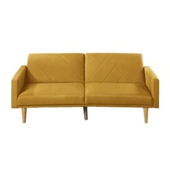Fabric Adjustable Sofa With Chevron Pattern And Splayed Legs, Yellow