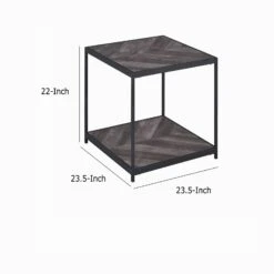 24 Inch Wood End Table, Classic, Herringbone, Square, Metal Frame, Gray-Benzara -Olsberg shop 9787bcbb494448f79acf0322e1204ba2
