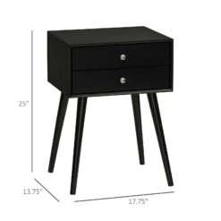 Modern Side End Table With 2 Drawers, Nightstand With Solid Wood Legs, Living Room, Bedroom Furniture, Black 10 Modern Side End Table With 2 Drawers, Nightstand With Solid Wood Legs, Living Room, Bedroom Furniture, Black -Olsberg shop 97eebb2b9de6403b8dab74938ca206da