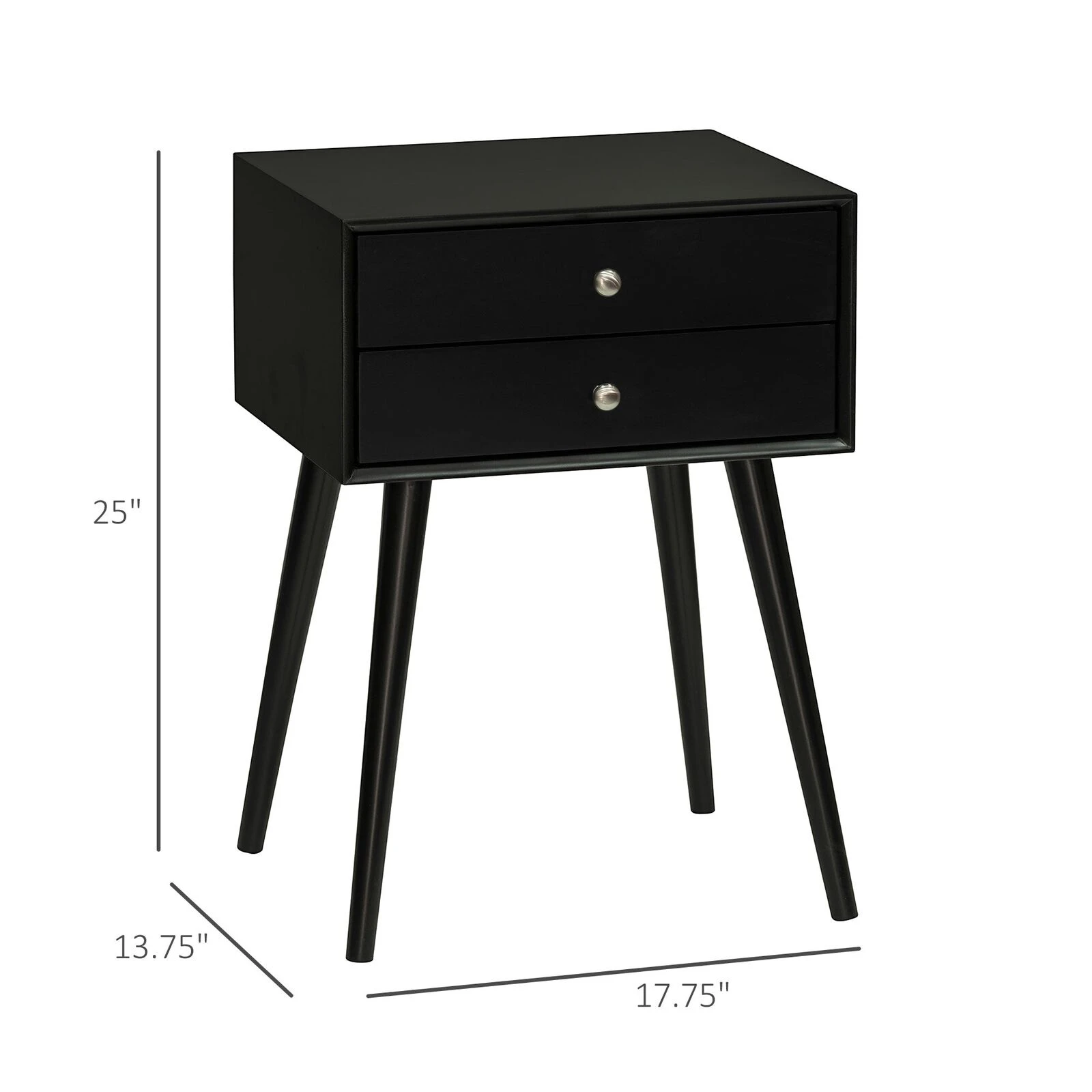 Modern Side End Table With 2 Drawers, Nightstand With Solid Wood Legs, Living Room, Bedroom Furniture, Black 5 Modern Side End Table With 2 Drawers, Nightstand With Solid Wood Legs, Living Room, Bedroom Furniture, Black - Image 3