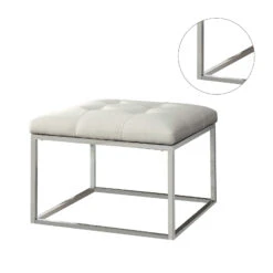 Contemporary Metal Base Ottoman, White -Olsberg shop 98bf0ddae6334ae89c438883ca1163c9