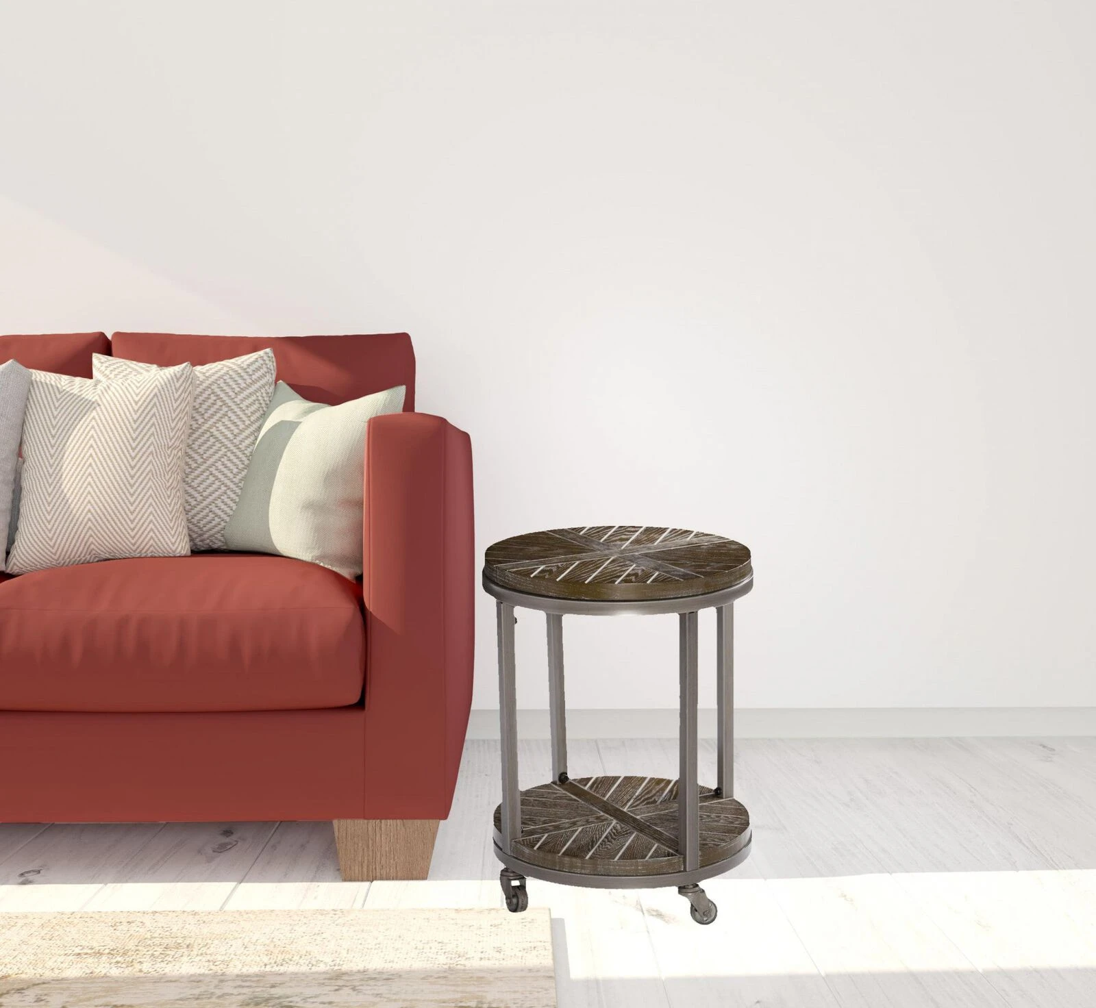 Homezia 24" Brown Manufactured Wood And Iron Round End Table With Shelf 4 Homezia 24" Brown Manufactured Wood And Iron Round End Table With Shelf - Image 2